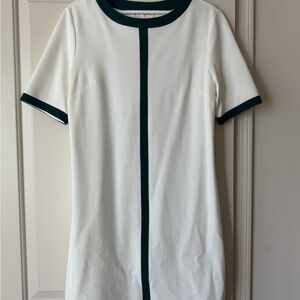 Jude Connally White Dress with Dark Green Trim